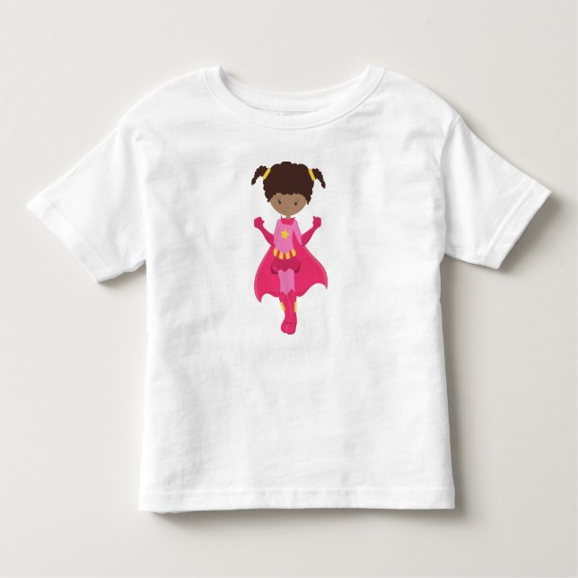 Superhero Girl, Afrikanisches amerikanisches Mädch Kleinkind T-shirt (Vorderseite)