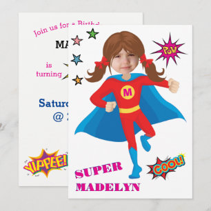 Superhero Girl Birthday Comic ⚡ Fun Fab USA Einladung