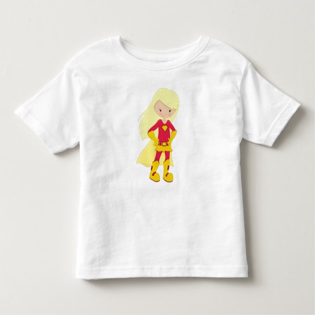 Superhero Girl, Blonde Hair, Held, Rotes Kostüm Kleinkind T-shirt (Vorderseite)