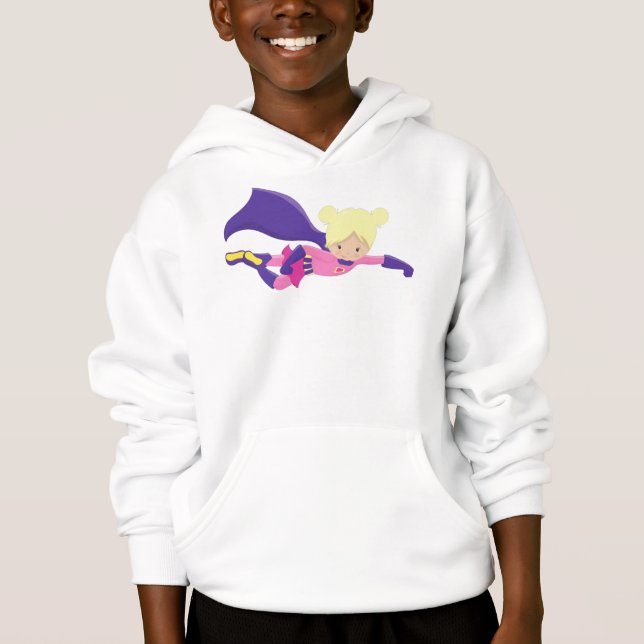 Superhero Girl, Hero, Blonde Hair, Lila Kap Hoodie (Vorderseite)