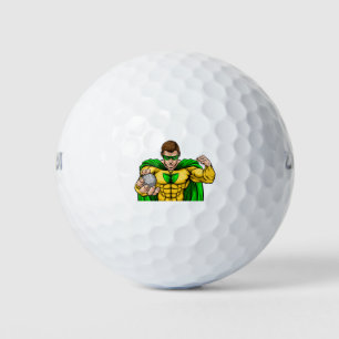 Superhero Holding Golf Ball Sport Maskottchen