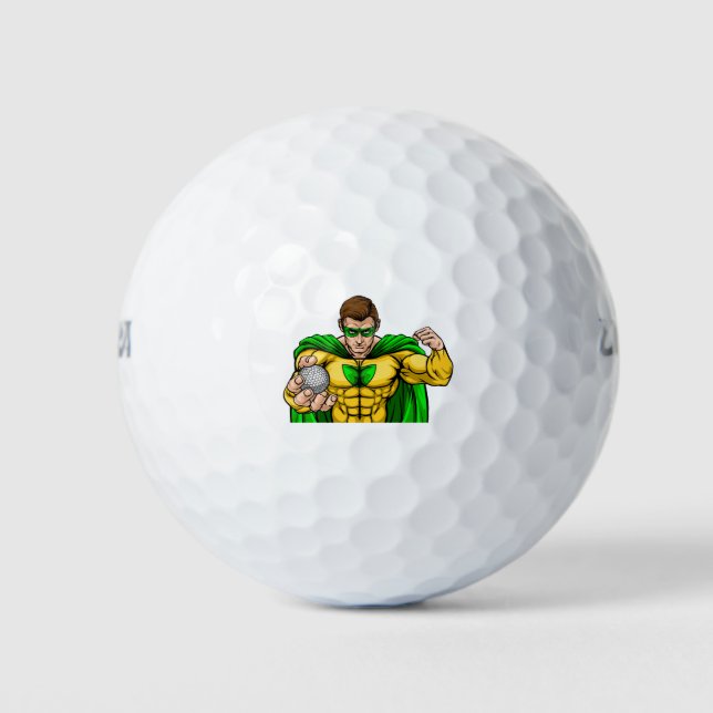 Superhero Holding Golf Ball Sport Maskottchen (Vorderseite)