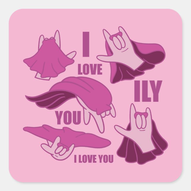 Superhero ILY - ASL Design Quadratischer Aufkleber (Vorderseite)