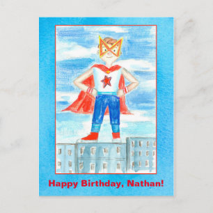 Superhero Individuelle Name Happy Birthday Postkarte