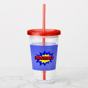 Superhero Kids Comic Buch Personalisierter Name Acryltrinkbecher