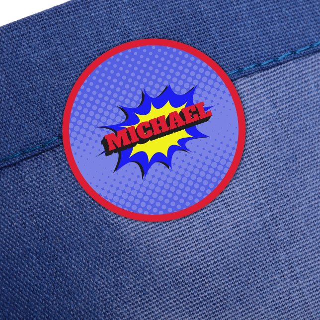 Superhero Kids Comic Buch Personalisierter Name Etiketten (Von Creator hochgeladen)