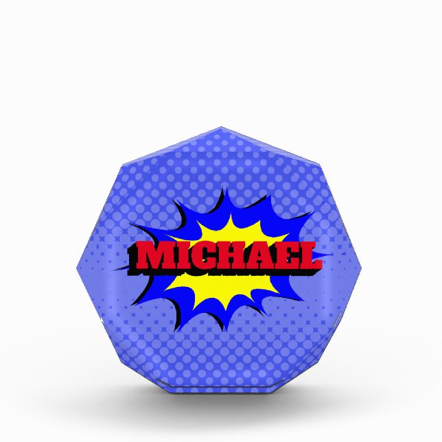 Superhero Kids Comic Buch Personalisierter Name Fotoblock (Vorderseite)