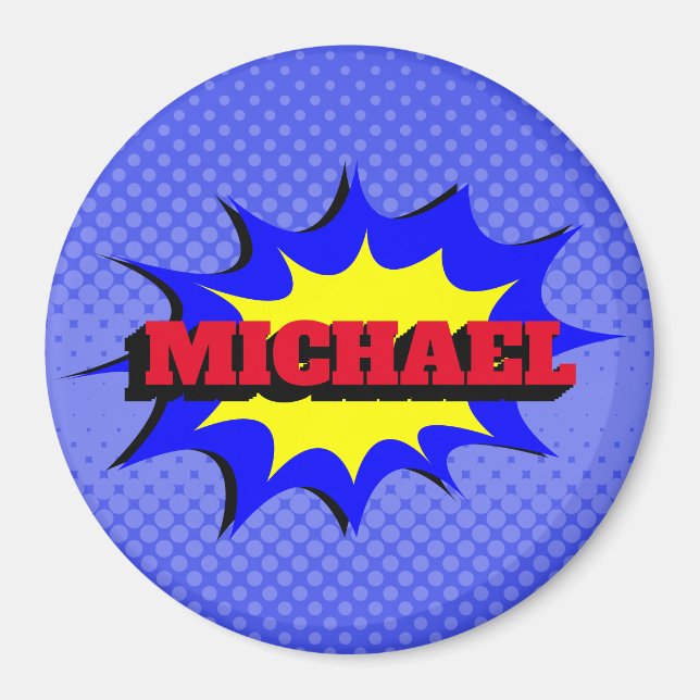 Superhero Kids Comic Buch Personalisierter Name Magnet (Vorne)