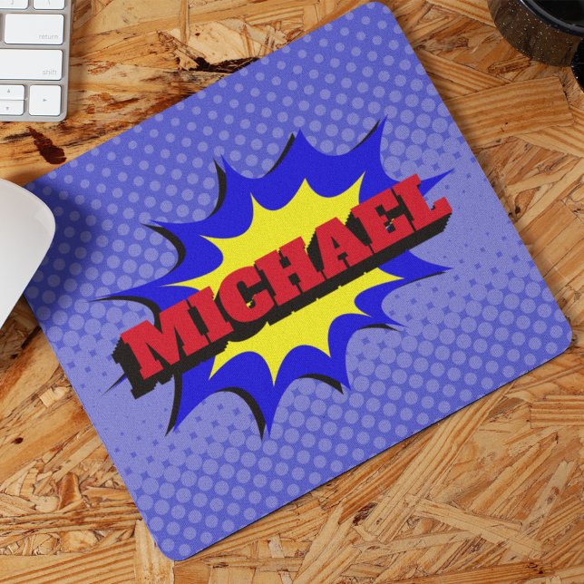 Superhero Kids Comic Buch Personalisierter Name Mousepad (Von Creator hochgeladen)