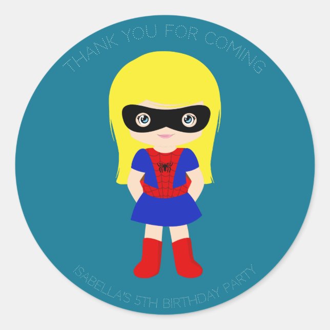 Superhero Kids Girls Geburtstagsparty Blue Sticker (Vorderseite)
