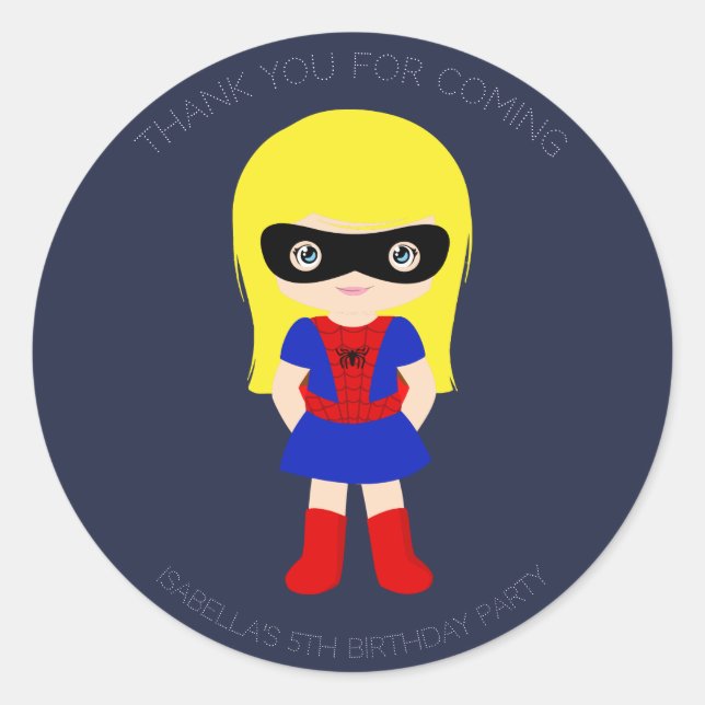 Superhero Kids Girls Geburtstagsparty Blue Sticker (Vorderseite)