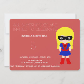 Superhero Kids Girls Geburtstagsparty Einladung