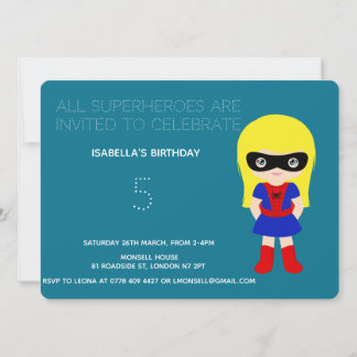Superhero Kids Girls Geburtstagsparty Einladung