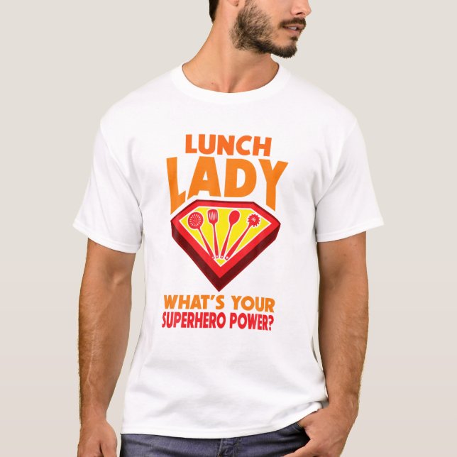 Superhero Lunch Lady zurück zur Schulgeschichte T-Shirt (Vorderseite)