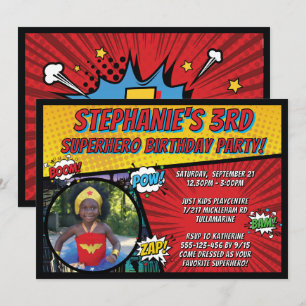 Superhero Mädchen Retro-Comics-Kostüm Geburtstag Einladung