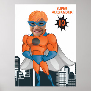 Superhero Muscle Man Orange Bester Spaß Geburtstag Poster