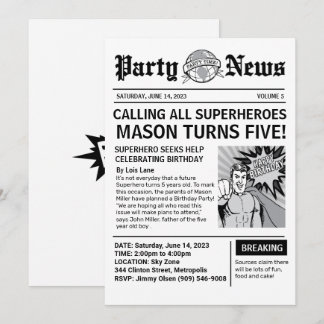Superhero Newspaper Einladung zum Geburtstag