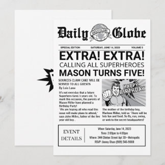 Superhero Newspaper Einladung zum Geburtstag