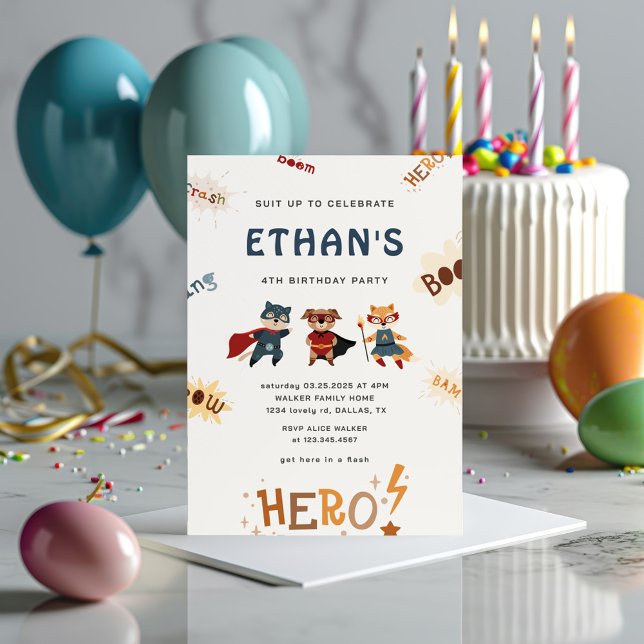 Superhero Niedlicher Tiere Kindergeburtstag Einlad Einladung (Von Creator hochgeladen)