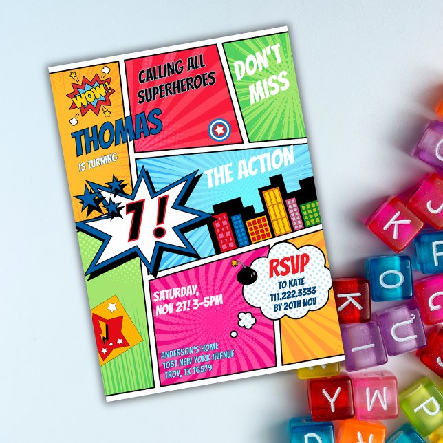 Superhero Party Comic Book Birthday Photo Einladung (Von Creator hochgeladen)
