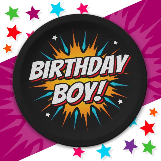 Superhero Party Comic Book Hero Birthday Boy Pappteller (Von Creator hochgeladen)