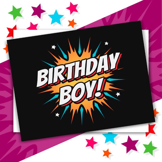 Superhero Party Comic Book Hero Birthday Boy Postkarte (Von Creator hochgeladen)