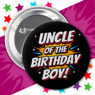 Superhero Party Comic Onkel von Birthday Boy Button