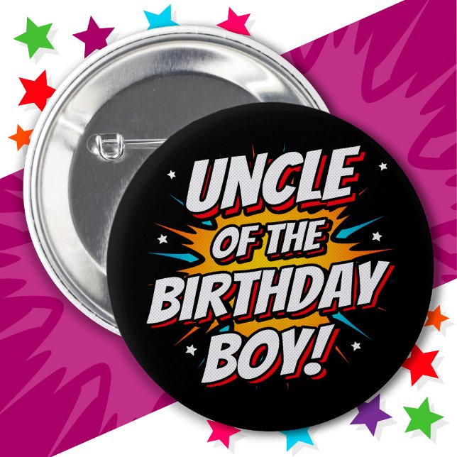 Superhero Party Comic Onkel von Birthday Boy Button (Von Creator hochgeladen)