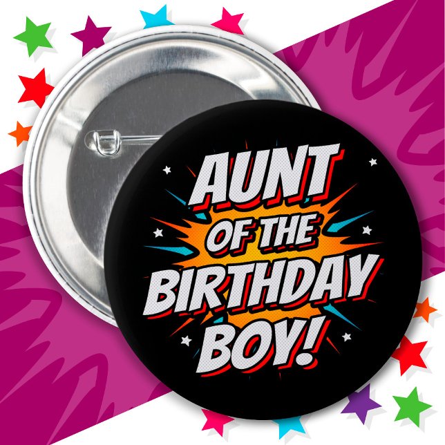 Superhero Party Comic Tante zum Geburtstag Junge Button (Von Creator hochgeladen)