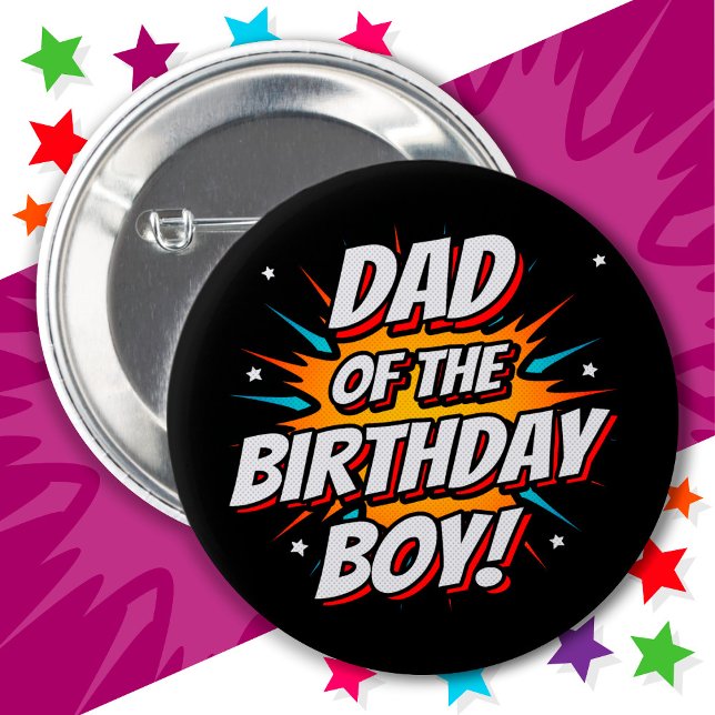 Superhero Party Comic Vater von Birthday Boy Button (Von Creator hochgeladen)