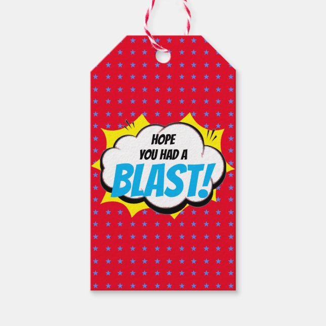 Superhero Party Danke mit Text Geschenkanhänger (Vorderseite)