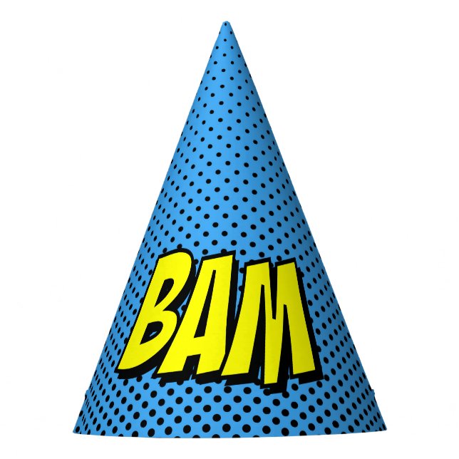 Superhero Party Hat - Blue Black Dot BAM Partyhütchen (Vorderseite)
