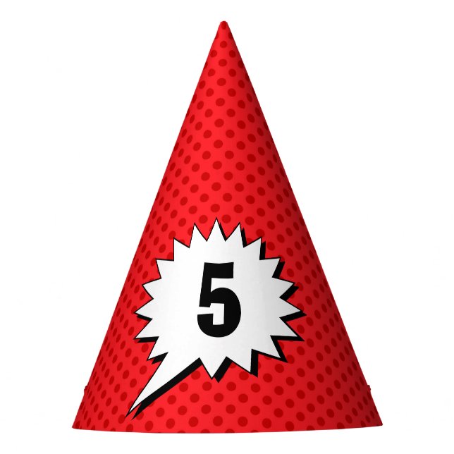 Superhero Party Hat - Red Dot Editable Age Partyhütchen (Vorderseite)
