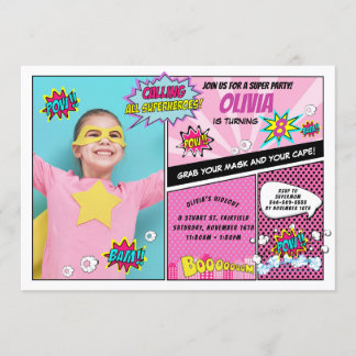Superhero Party Super Hero Foto Girl Geburtstag Einladung