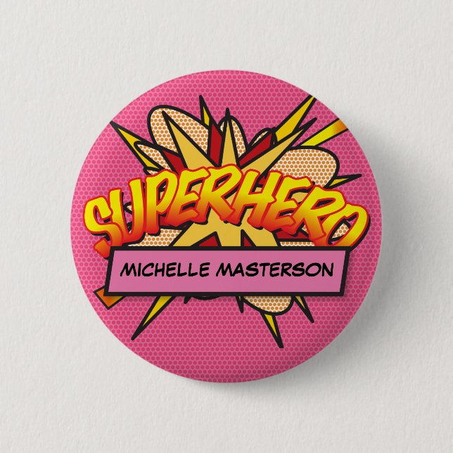 SUPERHERO Personalisiertes Comic-Heft Rosa Button (Vorderseite)