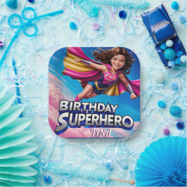 Superhero Power Girl Happy Geburtstagsplatte Pappteller