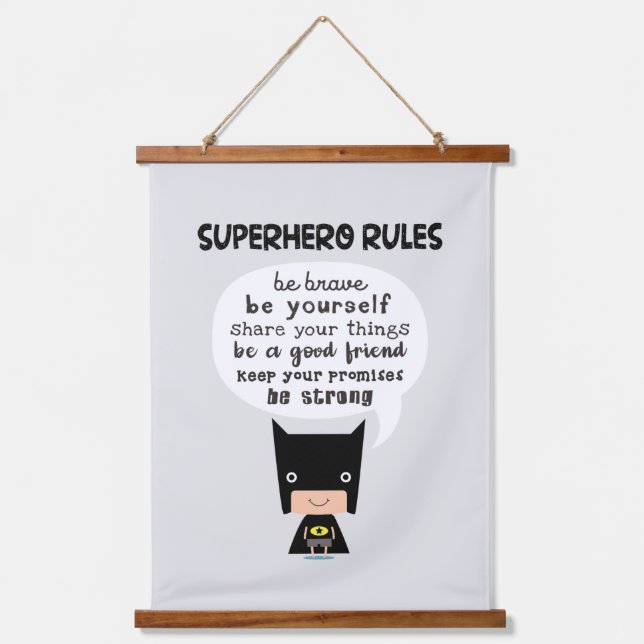 Superhero-Regeln Wandteppich Mit Holzrahmen (Vorderseite)
