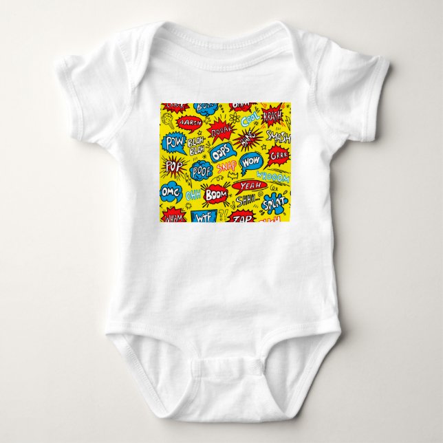 Superhero Saga: Niedliche Comic-Muster Baby Strampler (Vorderseite)