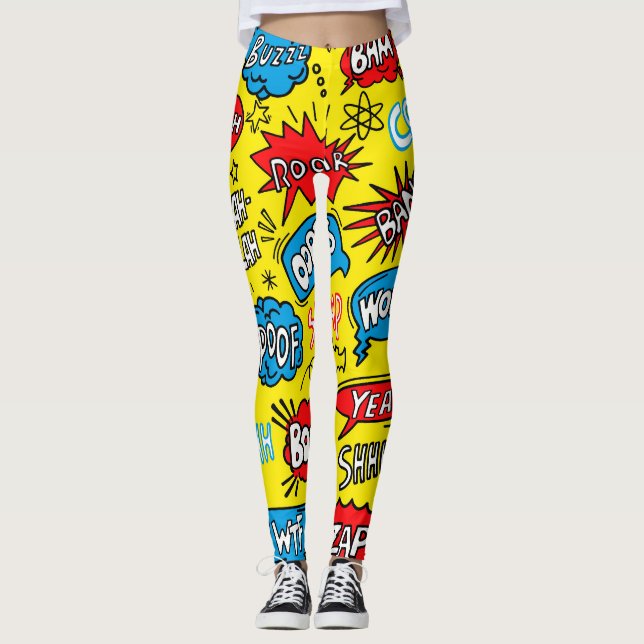 Superhero Saga: Niedliche Comic-Muster Leggings (Vorderseite)