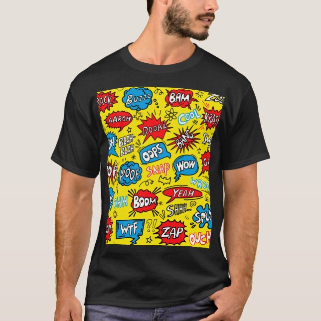 Superhero Saga: Niedliche Comic-Muster T-Shirt (Vorderseite)
