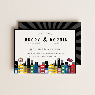 Superhero Thema Gemeinsamer Geburtstag Einladung