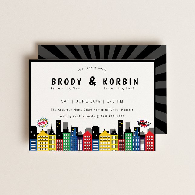 Superhero Thema Gemeinsamer Geburtstag Einladung (Von Creator hochgeladen)