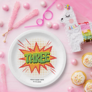 Superhero Thema Text Elegante Kinder 3. Geburtstag Pappteller