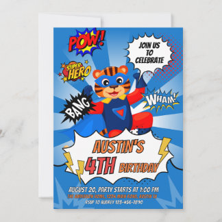 Superhero Tiger Geburtstagspartei Einladung