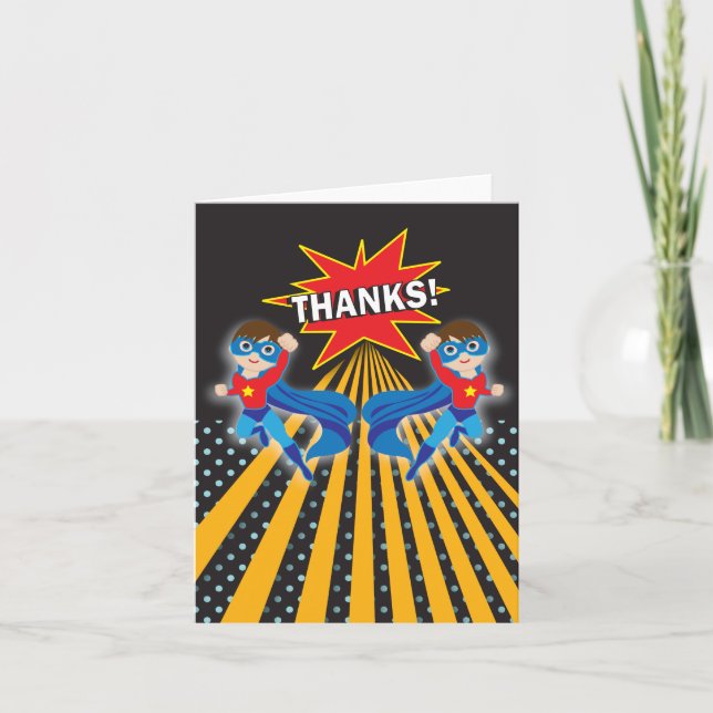 Superhero | Twins Dankeschön Card Dankeskarte (Vorderseite)