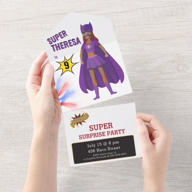 Superhero Ultimate Girl Birthday All In One Einladung (Abreißen)