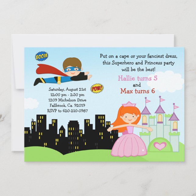 Superhero-und Prinzessin-Birthday Party Einladung (Vorderseite)
