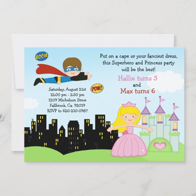 Superhero-und Prinzessin-Birthday Party Einladung (Vorderseite)