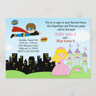 Superhero-und Prinzessin-Birthday Party Einladung