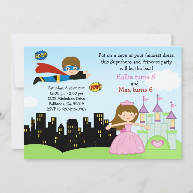 Superhero-und Prinzessin-Birthday Party Einladung (Vorderseite)